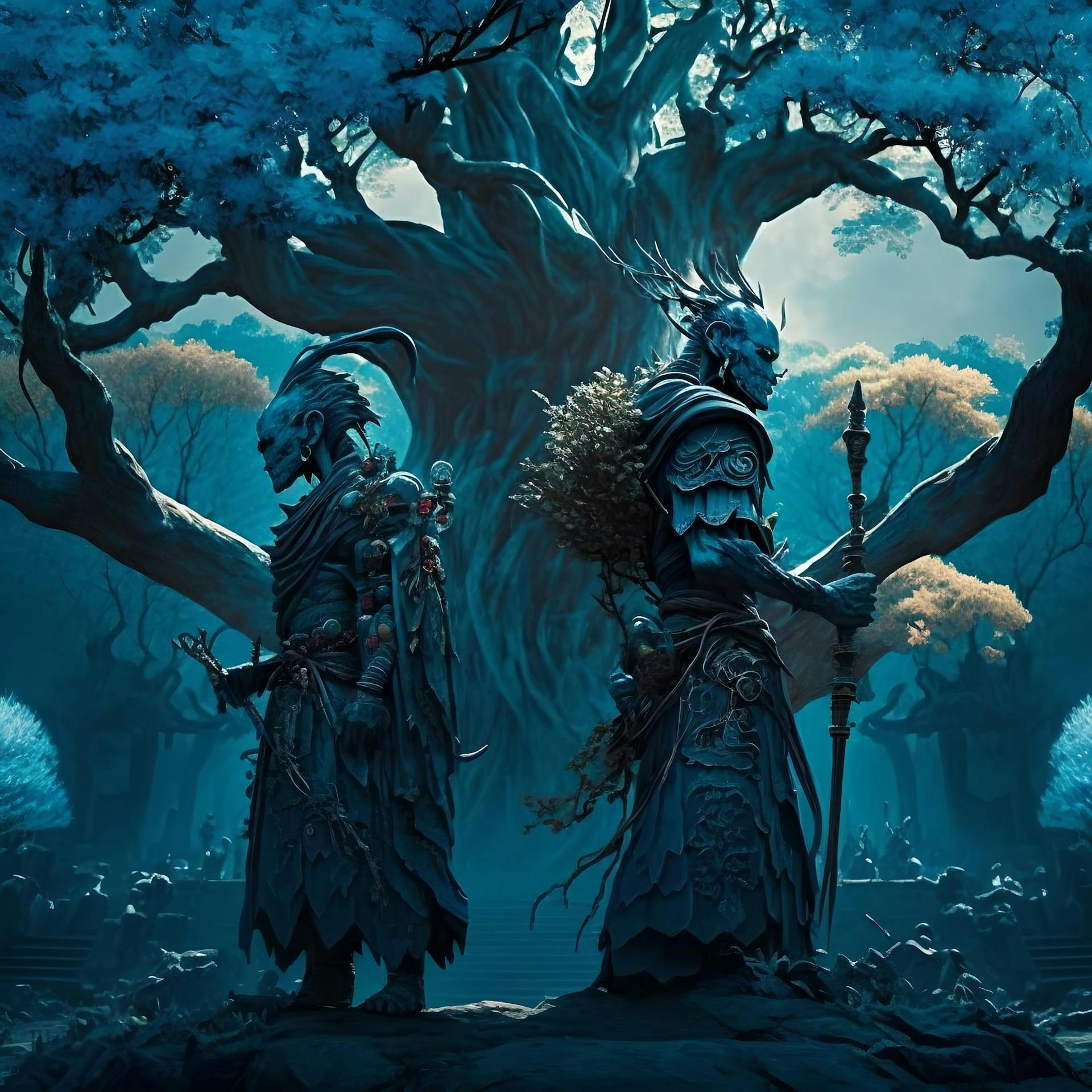 Two Blue Oni Guarding the Sacred Tree on Mt. Hieizan : 霊木を守護する二人の青鬼
